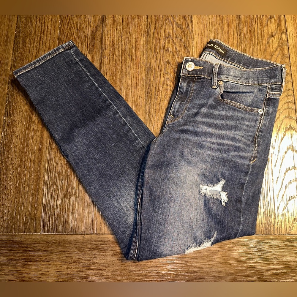 EUC Women’s Express Jeans Size 8 Cropped Skinny Midrise Dark Denim Vintage 90s